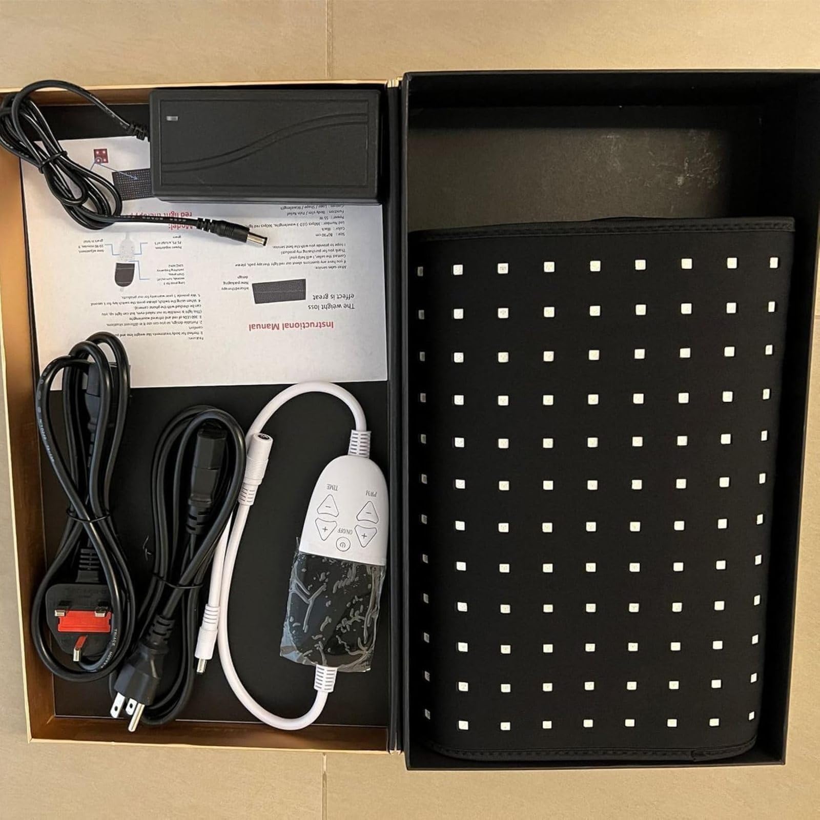 Esterilla de Terapia de Luz Roja Led para El Cuerpo, Esterilla Calefactora con 360 Led de Luz Roja, con Luz Roja Infrarroja Cercana de 660 NM Y 850 NM, Tiempo Y Brillo Ajustables, para Hombros