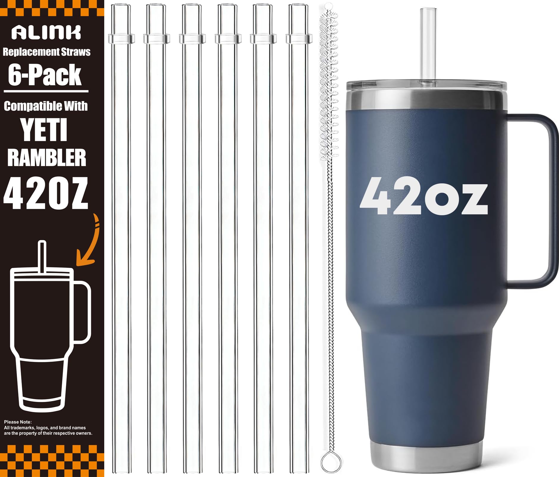 Pailles rigides Tritan pour Yeti Rambler - Qualité supérieure transparente de 27 cm avec goupillon