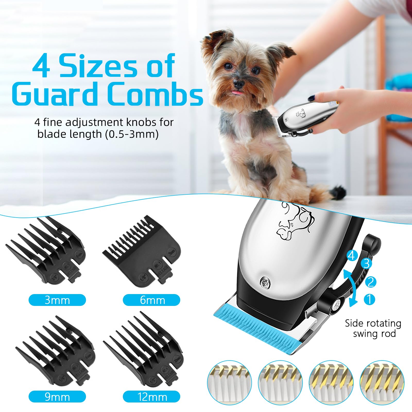 HyAdierTech Tosatrice per Cani Professionale, Professionale Toelettatura Tosatore per Cani, Impermeabile Rasoio per Cani con Potente Motore, Acciaio inossidabile Macchinetta Tosa Cani per Toelettatura