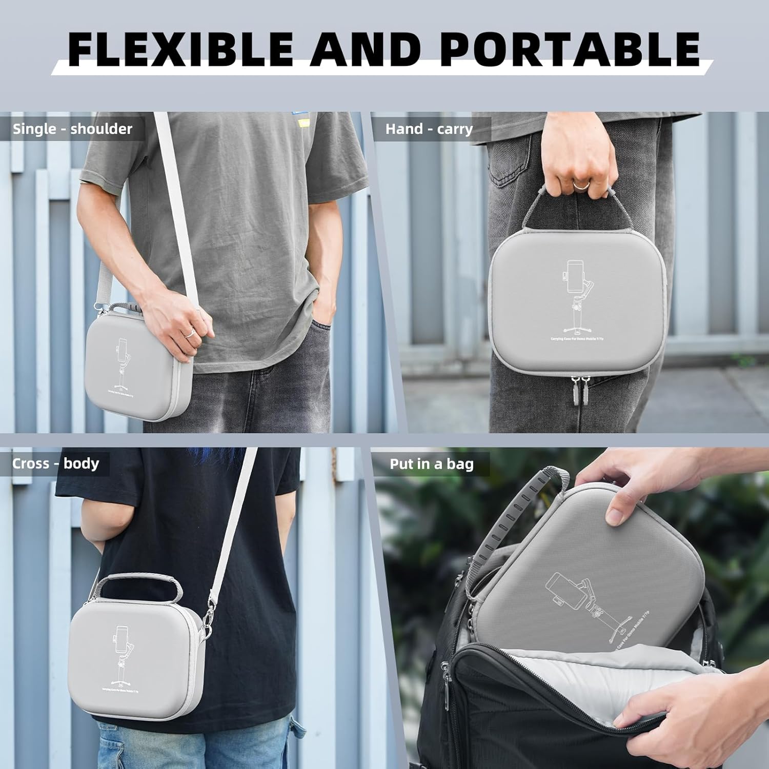 Osmo Mobile 7P Carrying Case, PU Portable Shoulder Bag for DJI OM 7 Pro/7 – Protective Travel Storage Case Smartphone Gimbal Stabilizer Accessories, Gray image 4 of 7 B0F6MX79Y1