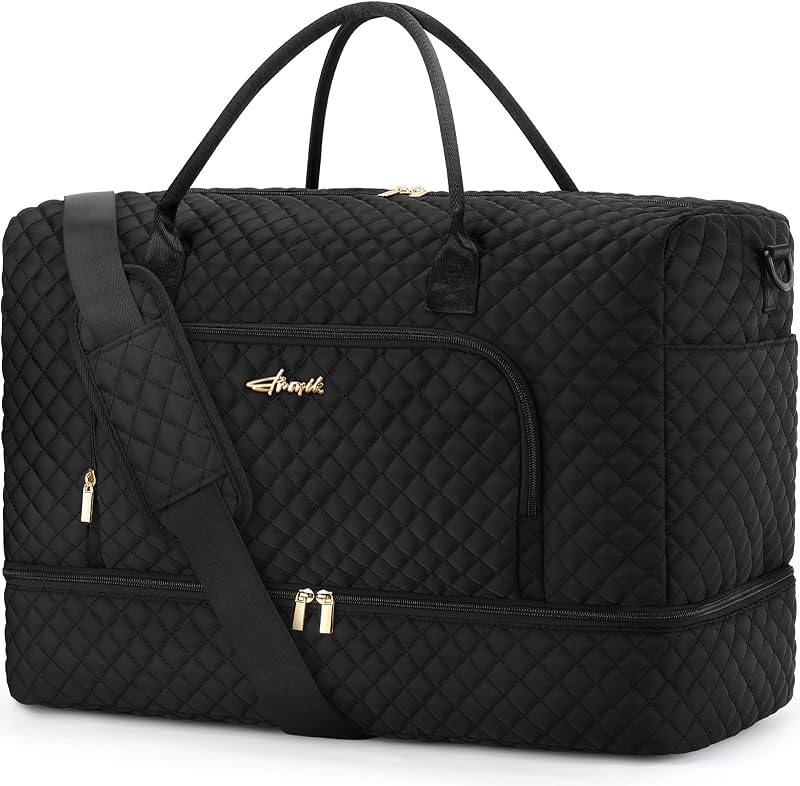 ZOMFELT Carry On Luggage 22x14x9 Airline Approved, 45L Travel Duffle Bag | Lightweight Hospital Bag with Shoe Compartment, Carry on Weekender Overnight Duffle Bag for Women, Black