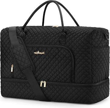 ZOMFELT Carry On Luggage 22x14x9 Airline Approved, 45L Travel Duffle Bag | Lightweight Hospital Bag with Shoe Compartment, Carry on Weekender Overnight Duffle Bag for Women, Black