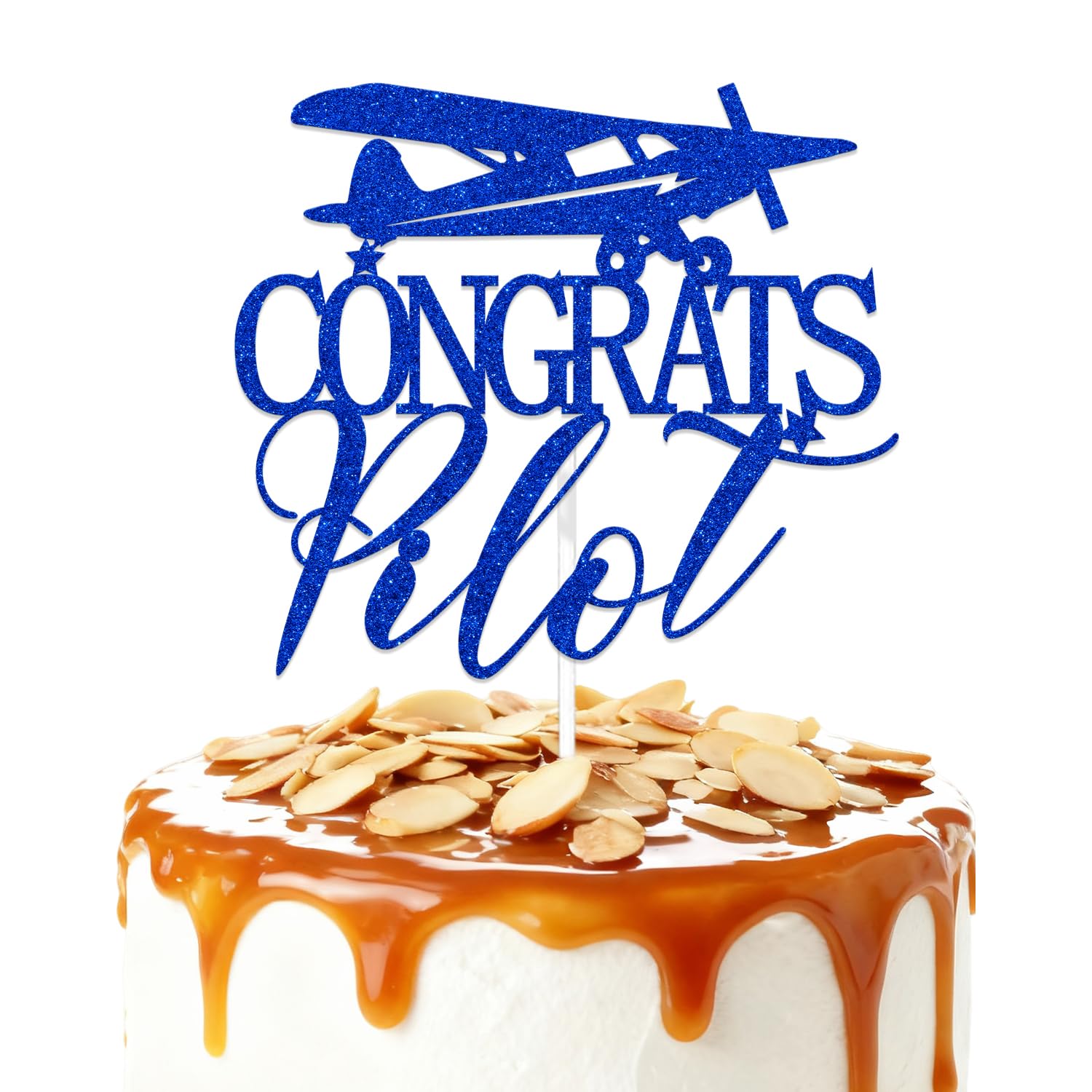 ZCXVC Congrats Pilot Cake Topper Congrats USAF Party Cake Decor Class of 2026 Graduation Party Decoration Supplies Blue Glitter