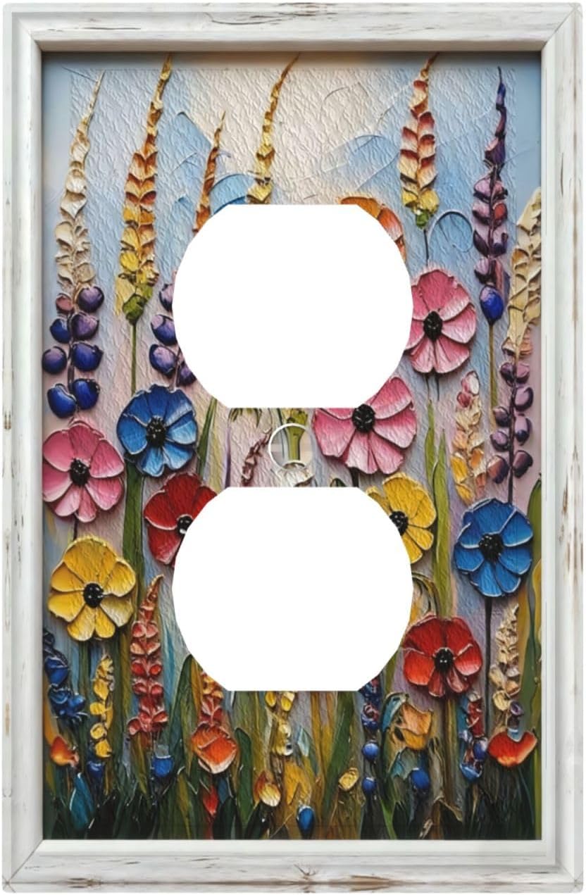 Decorative Art Light Switch Covers Vibrant Floral Field 1 Gang Single Duplex Outlet Wall Plate Switchplate Electrical Faceplate for Home Decor
