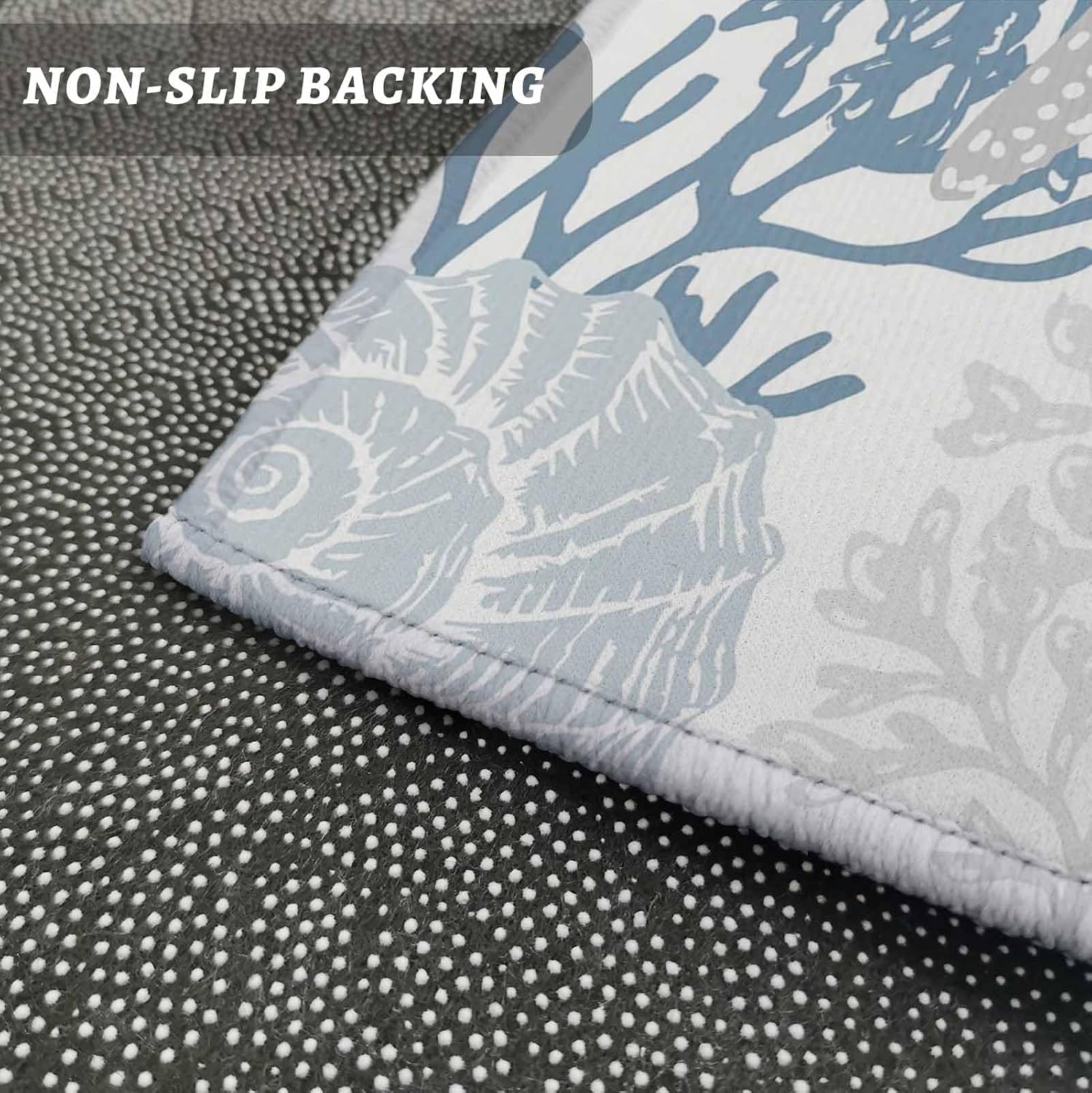 Kitchen Mats for Floor Summer Sea Starfish Washable Non Slip Kitchen Rugs 2PCS, Watercolor Marine Life Corals Absorbent Standing Mats for Sink Bathroom Office Living Room 15.7x23.6in+15.7x47.2in