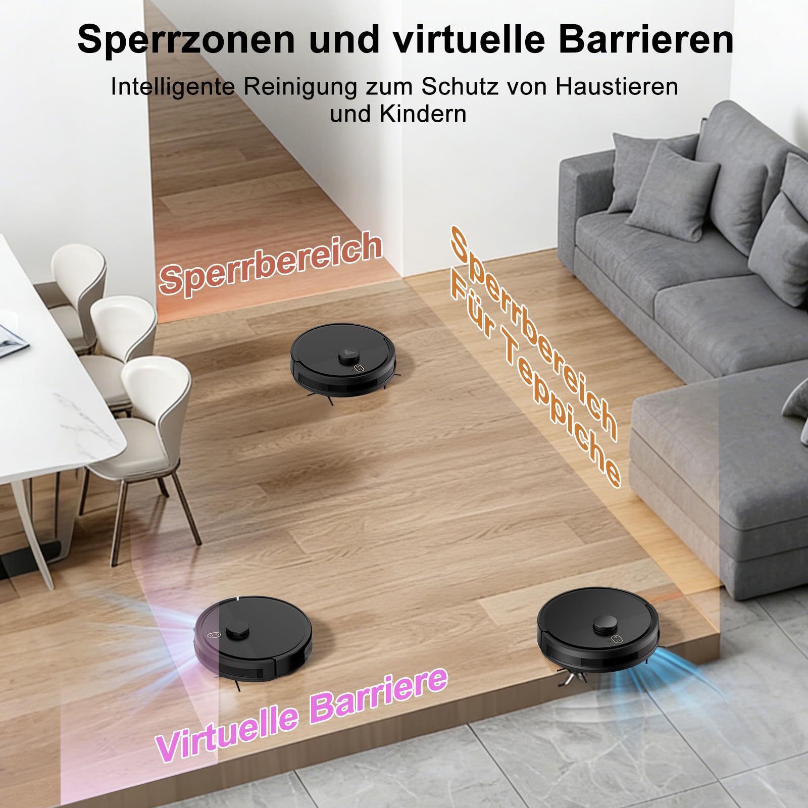 Saugroboter mit Wischfunktion bis zu 5000Pa LiDAR Navigation 5 Karten | 2 in 1 Staubsauger Roboter Sturzsicherung, Selbstladend, Teppichen mit Kurzem Flor und Harten Böden, App/Alexa-Schwarz