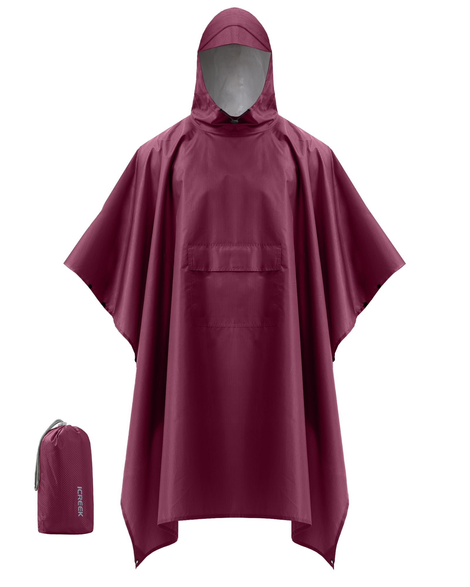 iCreek Hooded Rain Poncho Packable Waterproof Unisex Raincoat with Pocket