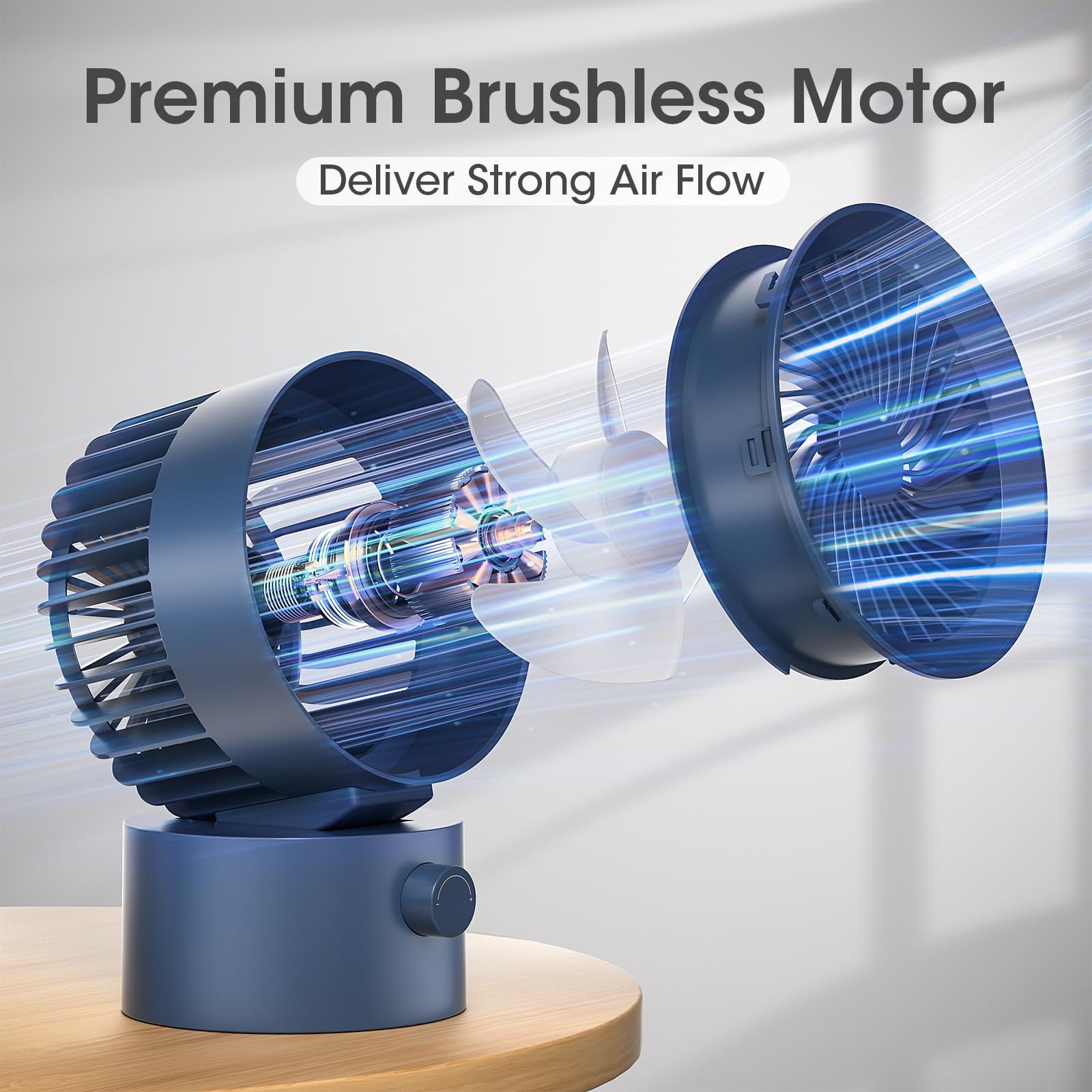 USB Desk Fan Small Quiet, Stepless Speed Flexible Adjust Mini Fans for Home Office Dorm Desktop, Portable Travel Fan Personal Cooling, Plug In USB Powered, Blue