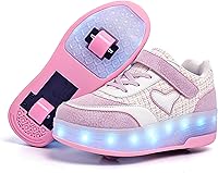 Vista 11 de Wooowyet - Tenis con ruedas y luces LED para niños y niñas, con ruedas, USB recargable, cierre de gancho y bucle