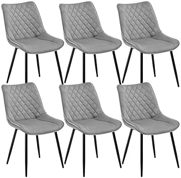 WOLTU Sillas de Comedor Pack 6, Sillas de Cocina Tapizadas en Terciopelo, Sillas Ergonómicas con Respaldo para Salón y Dormitorio, Estilo Nórdico, Patas de Metal, Gris Claro, BH209hgr-6