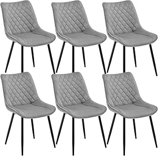 WOLTU Sillas de Comedor Pack 6, Sillas de Cocina Tapizadas en Terciopelo, Sillas Ergonómicas con Respaldo para Salón y Dormitorio, Estilo Nórdico, Patas de Metal, Gris Claro, BH209hgr-6