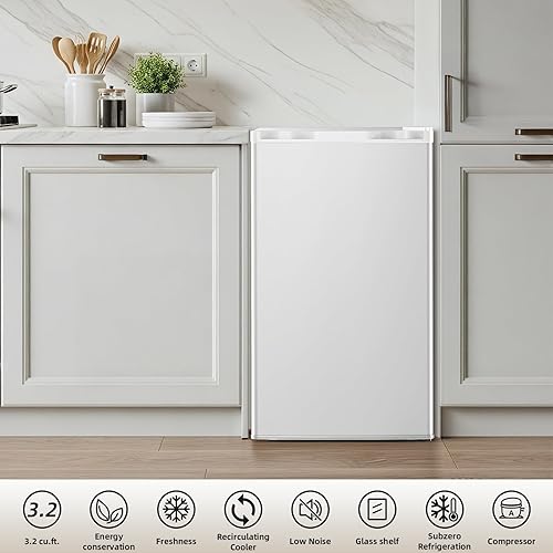 Miniatura 5 de Antarctic Star Refrigerador compacto con congelador, mini refrigerador de 3.2 pies cúbicos con termostato ajustable, puerta única, estantes de
