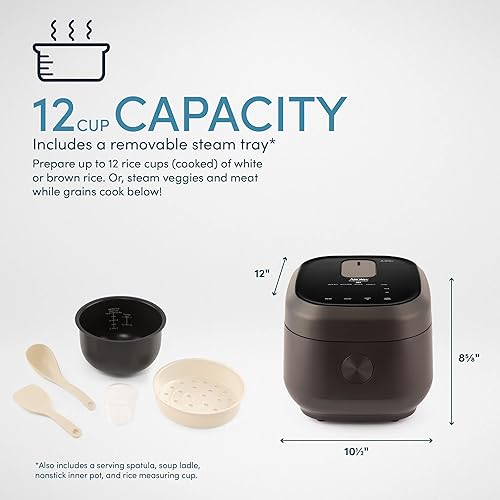 Vista 3 de Aroma Housewares Professional - Olla arrocera y multicocina de inducción de 360° de 360° (ARC-7606B), color negro, 12 tazas