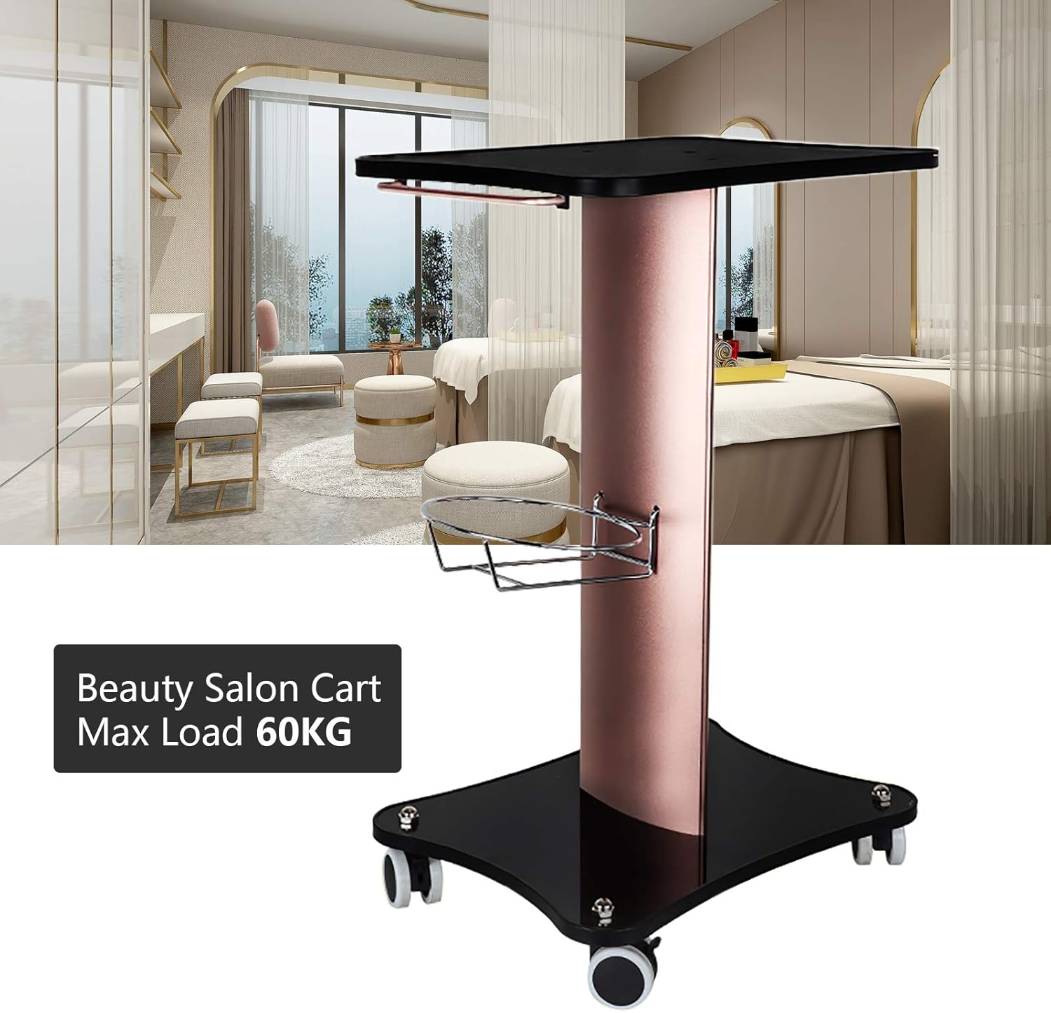 Beauty Cart,Aluminum Alloy Salon Trolley Storage Rolling Cart Mobile Salon Beauty Equipment Spa Cart with Stainless Steel Mesh Disk and 360°Rotation Wheel,Max Load 132lbs,Black : Beauty & Personal Care