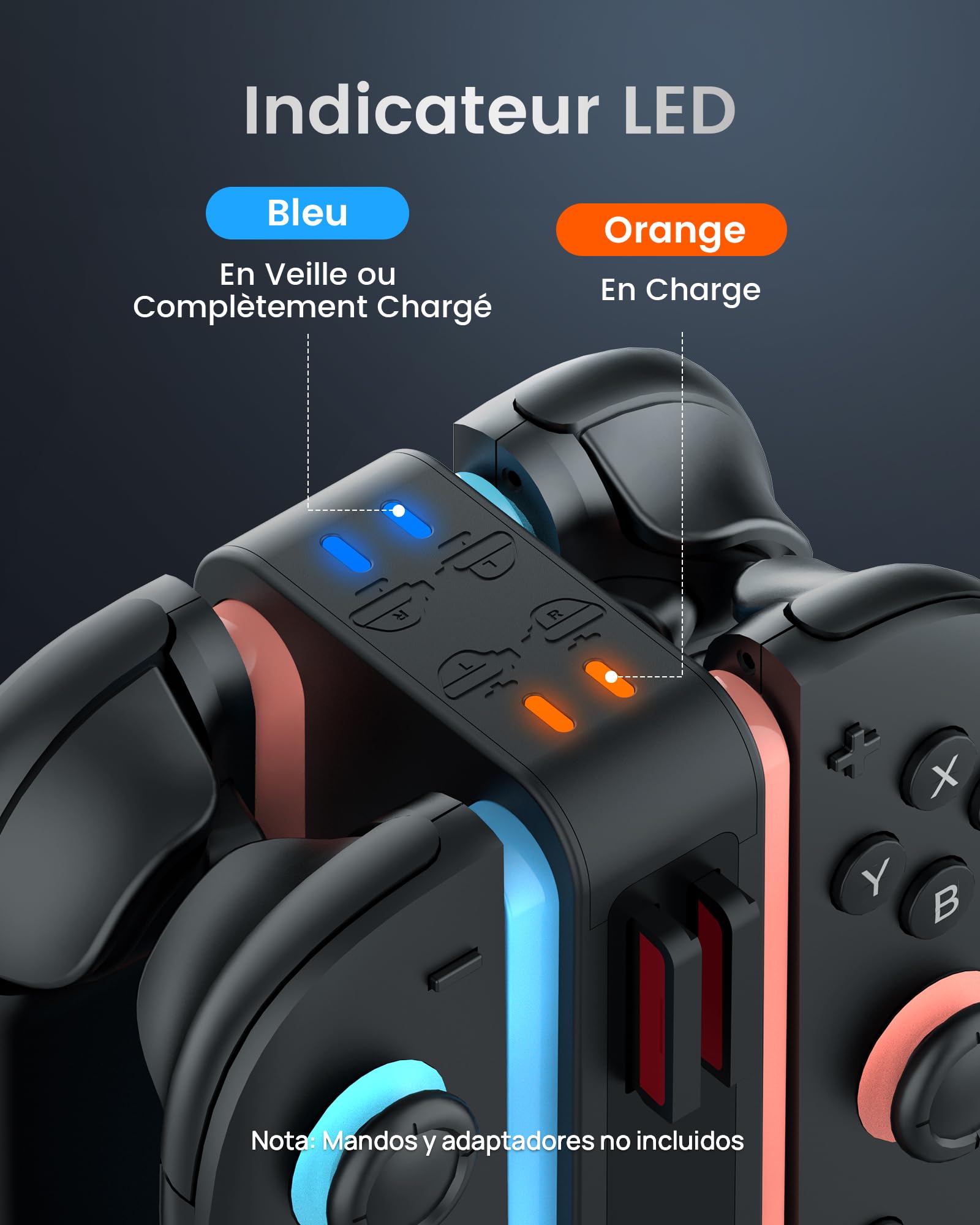 TRANSNOVO Chargeur Compatible avec Nintendo Switch 2, Station de Charge 4 en 1 avec 8 Emplacements pour Cartes de Jeu, Indicateur LED, 9 Modes RGB Lumière Gaming, Charge Simultanée de 1 à 4 Joycon
