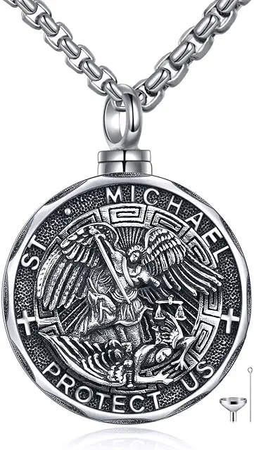 Sterling Silver Saint Michael Necklace - Religious Amulet Pendant for Men & Women