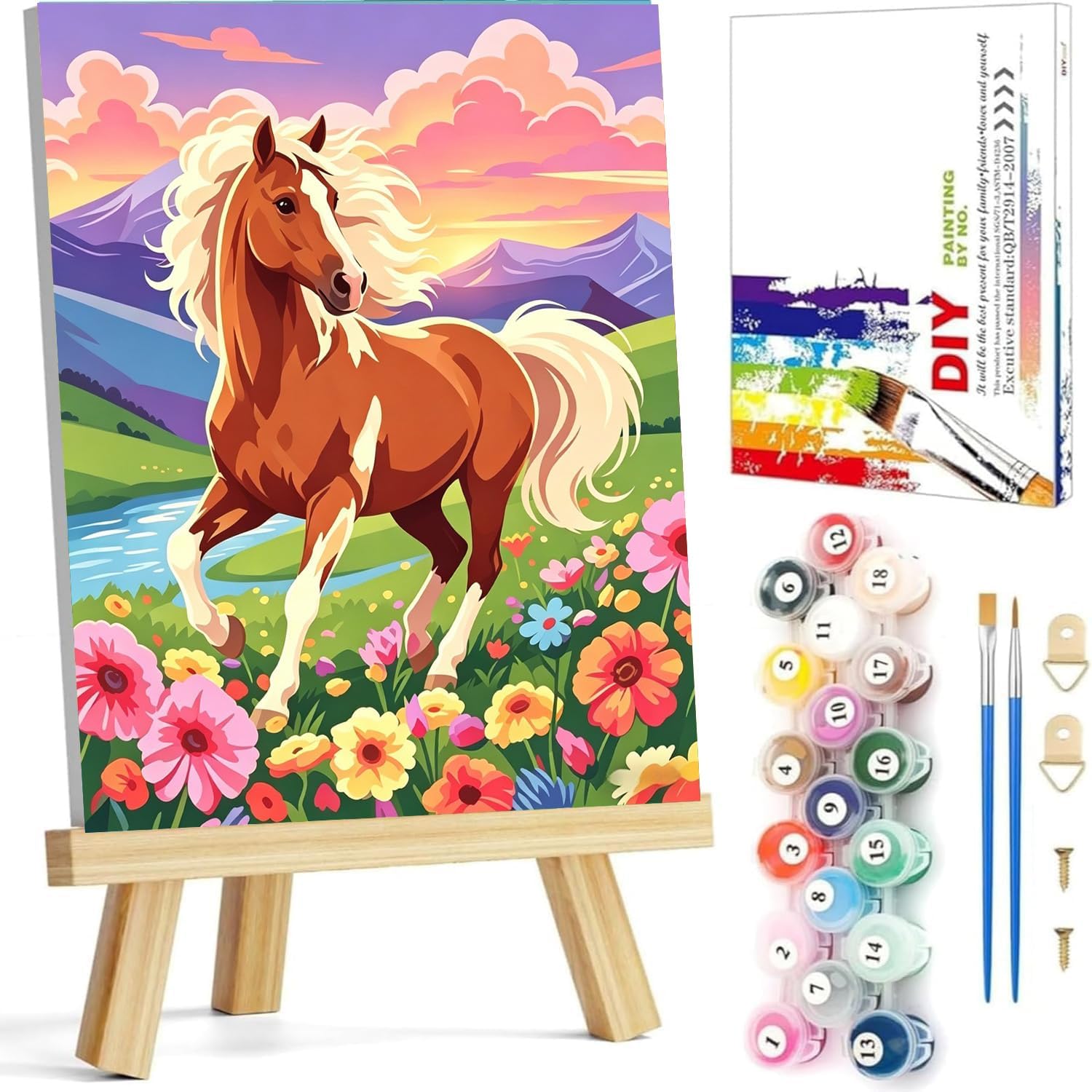 Tabszca Horse Paint by Numbers Kit for Kids with Frame 8x12 Inch