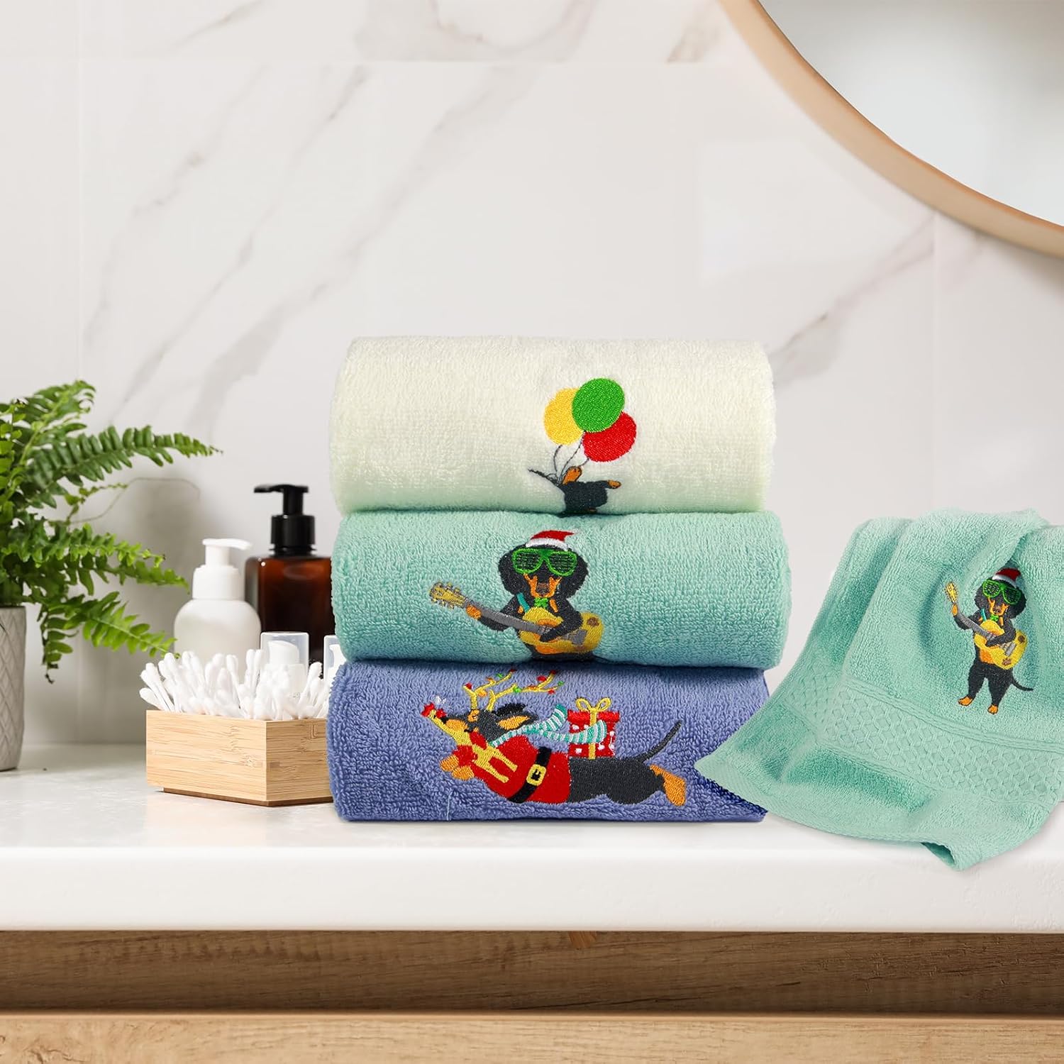 Funny Dachshund Hand Towels Set 3pcs - Dachshund Gifts Waffle Weave Kitchen Towels, Wiener Dog Christmas Decorative Hand Tea Towels for Bathroom Kitchen, Wiener Dog Gifts for Women - Image 7