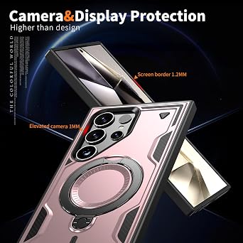 for Samsung S25 Ultra Cases, ShockArmor Military-Grade Rugged Phone,Kickstand,Mag net, Slim,Scratch-Resistant, Precise Cutouts, Anti-Slip Grip,Durability,Protective Covers,Pink
