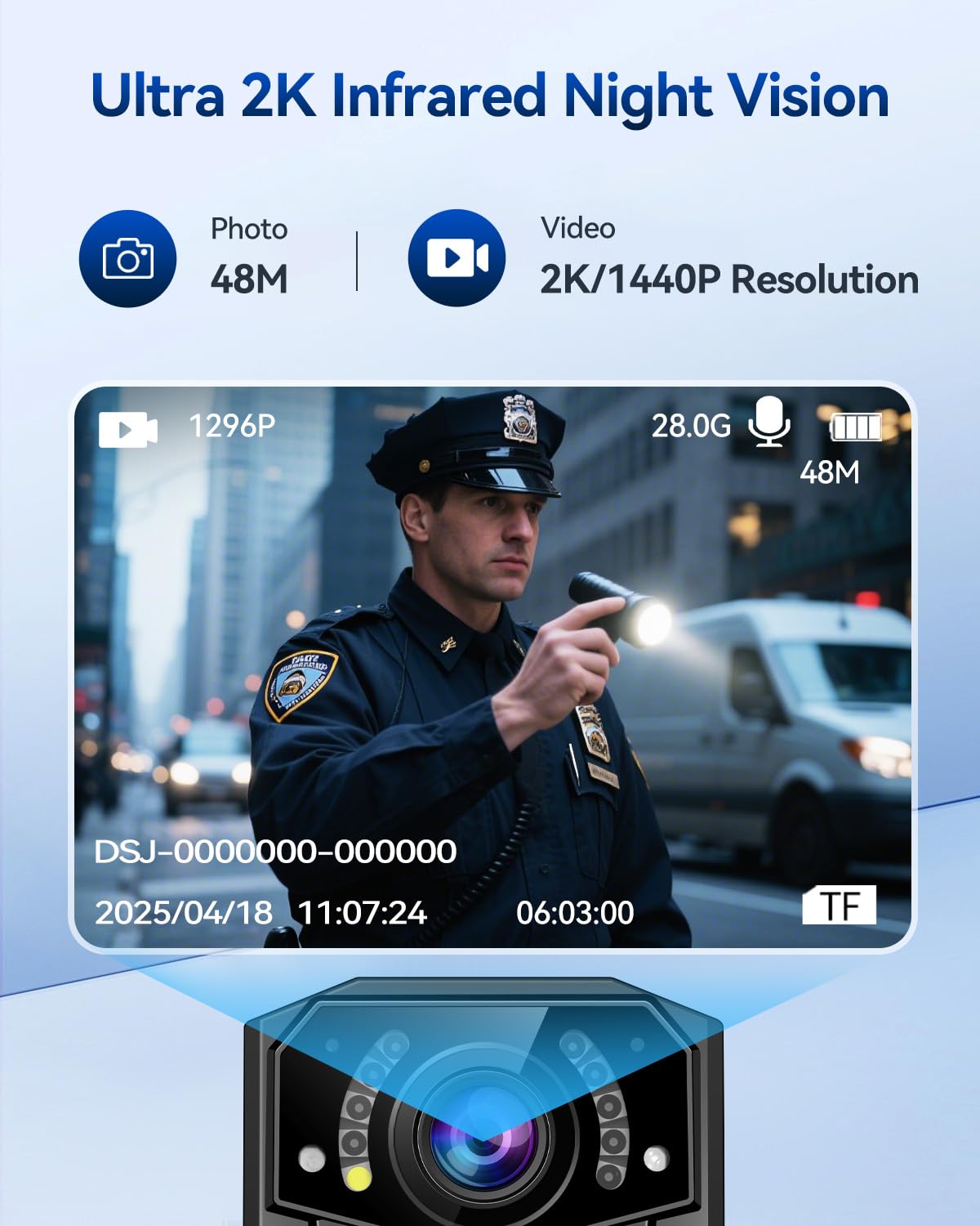 CAMMHD 1440P Camera Pieton Z3 32G 3000mAh 8-10 Heures | Infrarouge Body Cam Vision Nocturne avec Vidéo et Audio Camera de Corps pour la Police Pompiers Personnes etc