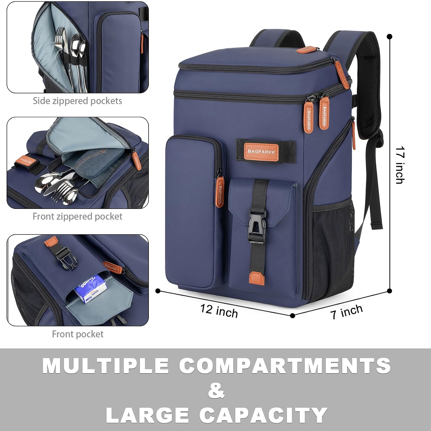  33/45 Cans Leakproof Insulated Cooler Backpack with Double Deck | 20 Hours Cooling, Sternum Strap, Lightweight, Multifunctional Cooler, Travel Camping Beach Picnic , Gift for Men & Women thumbnail