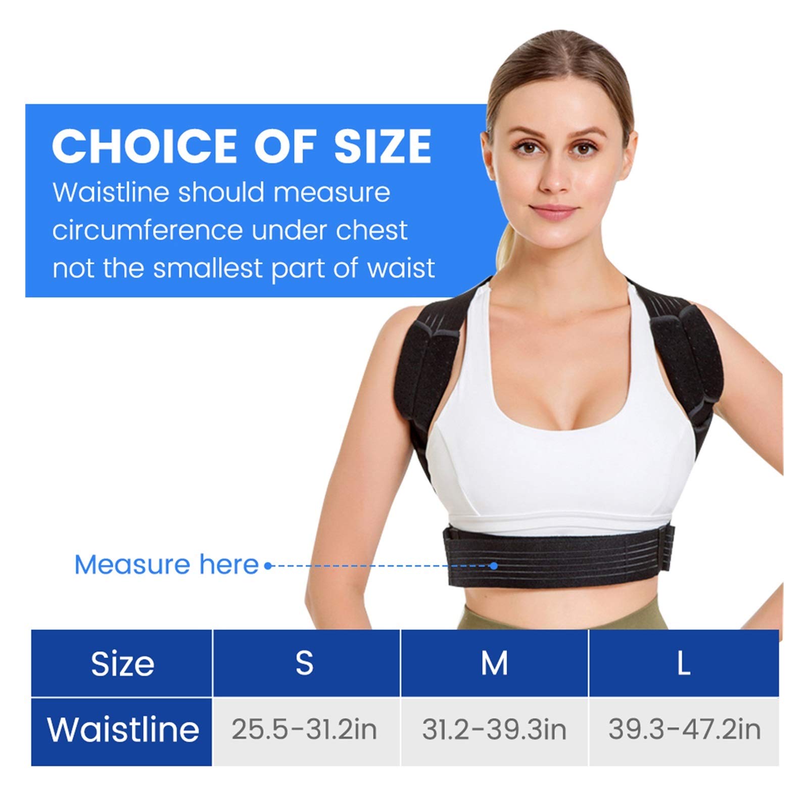 Corrector de Postura de Espalda Ajustable, cinturón de Soporte, Banda para la Espalda, corrección de Postura Invisible para Columna Vertebral, Lumbar y Hombros (Negro, Talla Grande)
