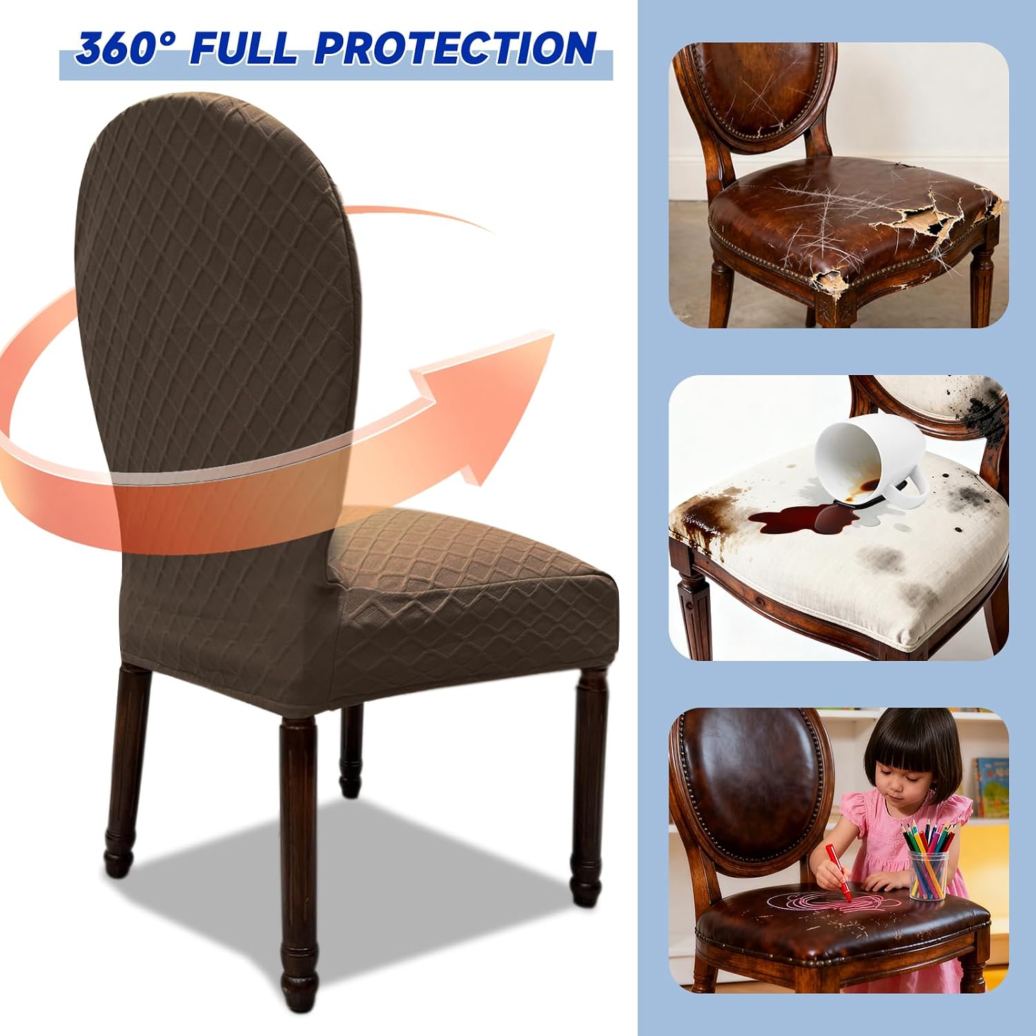 Large Round Back Dining Chair Slipcovers, Set of 4/6 Stretch Dining Chair Covers for Kitchen Dining Room Chair Seat Protectors (4, Chocolate, Large)
