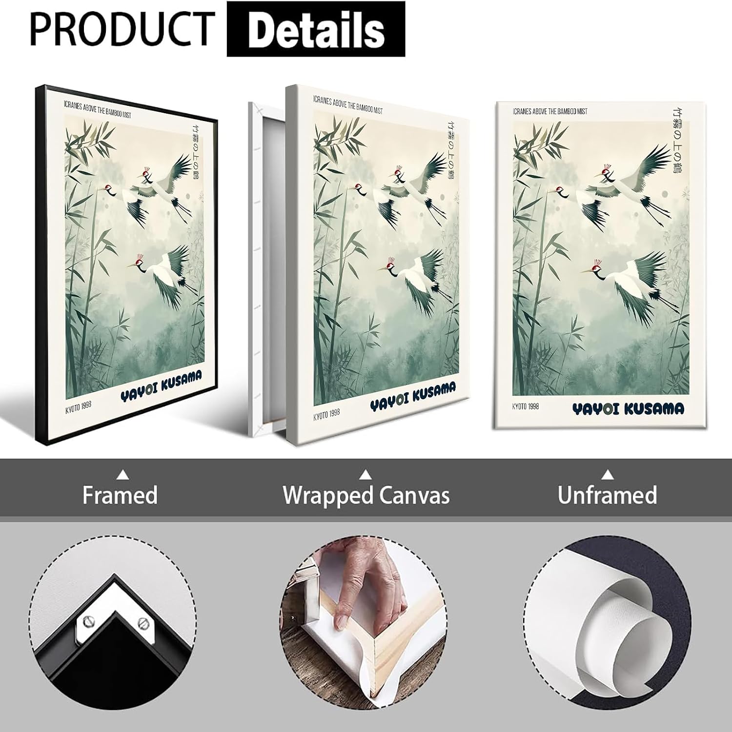 Yayoi Kusama Japanese Landscape Poster Vintage Flying Cranes Plant Wall Art Cranes Above The Bamboo Mist Prints Painting For Living Room Bedroom Wall Decor 16x24in Unframed
