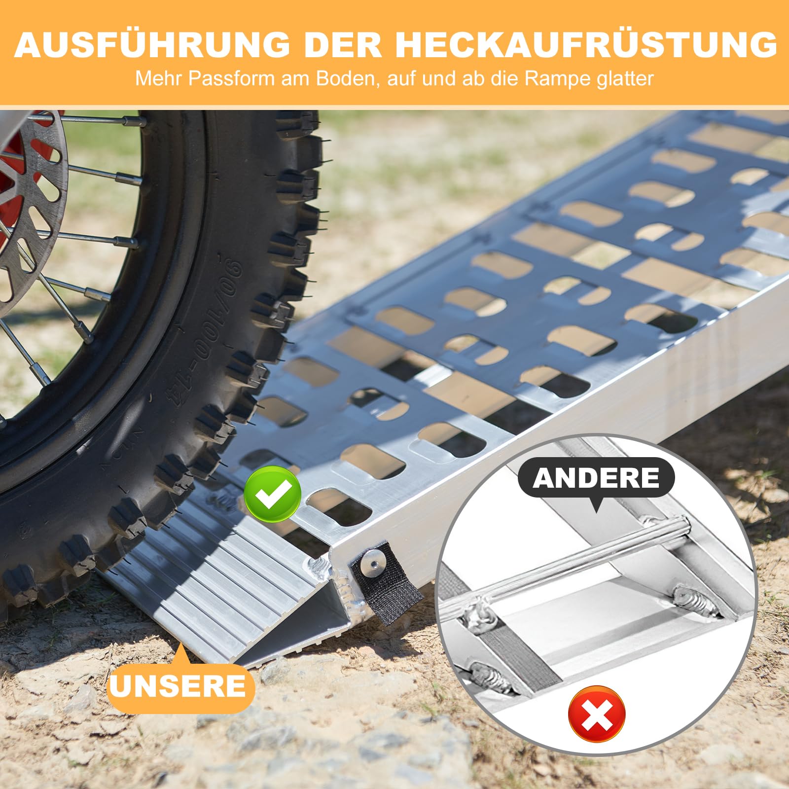 gardhom 2X Rampe Auto Klappbar 228x28x4.5cm Auffahrrampe PKW 680kg Alu Laderampe für Anhänger, Motorrad Fahrradrampe für Treppe