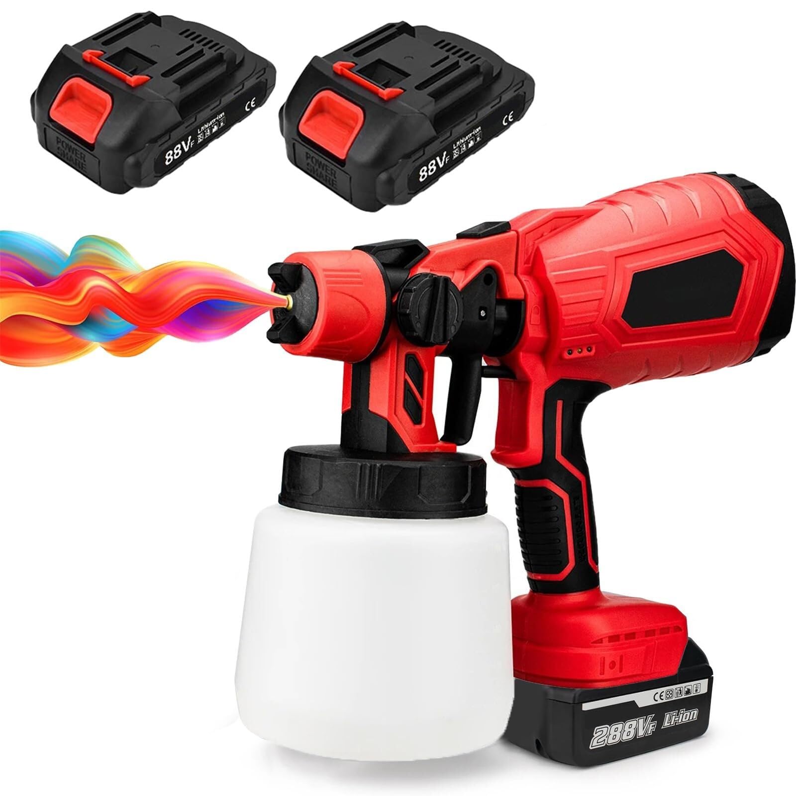 Pulverizador de pintura eléctrico inalámbrico, pistola de pulverización de 1000 ml con 2 baterías y cargador para pintura interior y exterior del hogar, armarios, vallas, techos y paredes