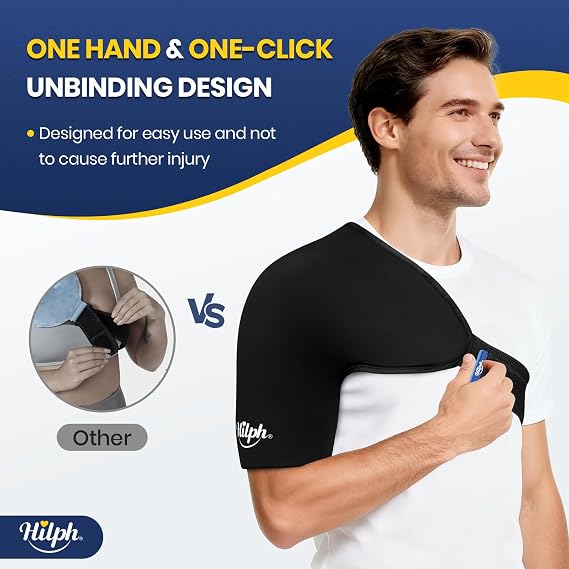 Hilph 3D Double-Layer Gel Shoulder Ice Pack Wrap for Rotator Cuff & Surgery Recovery - Reusable Cold Therapy Gel Pack with Adjustable Straps, Easy to Wear, Flexible Fit for Men & Women, Medium