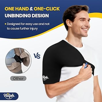 Hilph 3D Double-Layer Gel Shoulder Ice Pack Wrap for Rotator Cuff & Surgery Recovery - Reusable Cold Therapy Gel Pack with Adjustable Straps, Easy to Wear, Flexible Fit for Men & Women, Medium