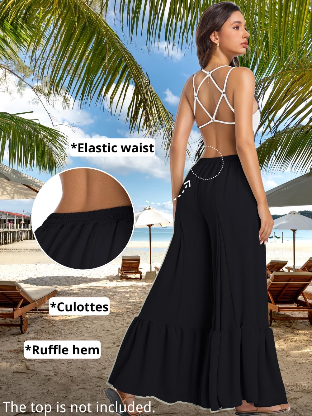 Kaei&Shi Women Casual Palazzo Loose Pants,Flowy Ruffle Wide Leg Baggy Pant Summer - Image 6