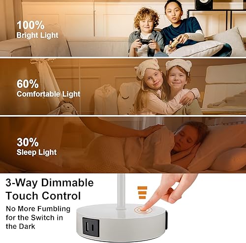 Miniatura 3 de Lámpara de mesa regulable de 3 vías de 15.75 pulgadas de alto, control táctil, pequeñas lámparas de noche con 2 puertos USB y salida de CA, luz de