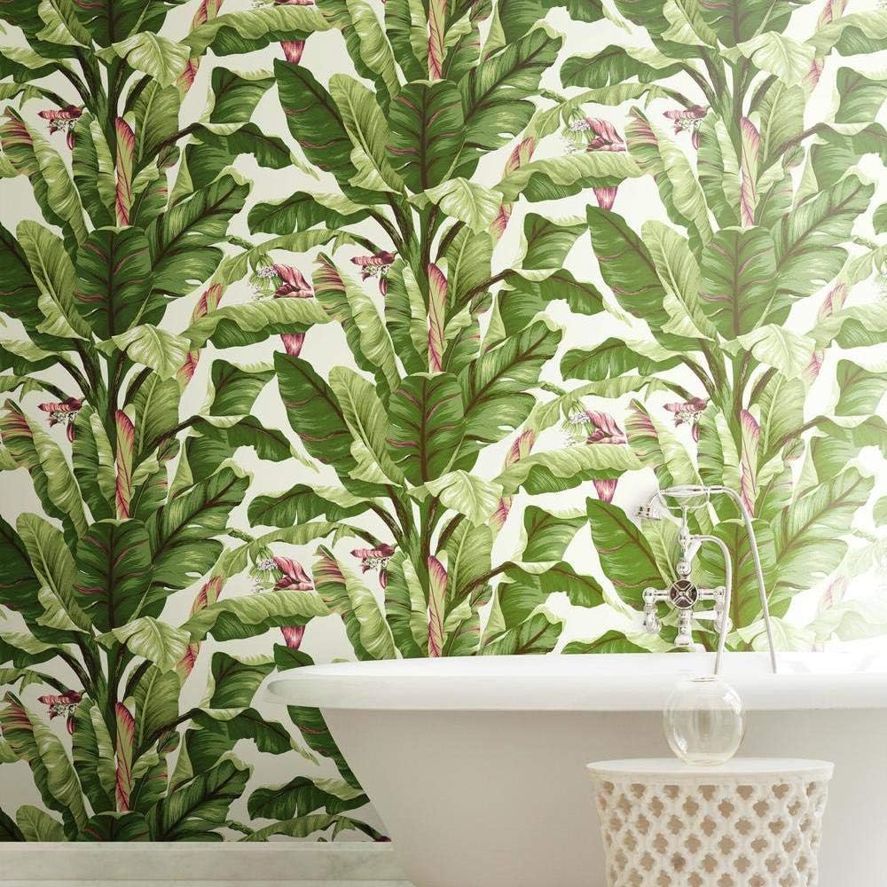 York Wallcoverings AT7067 Tropics White and Green Banana Leaf Removable Wallpaper