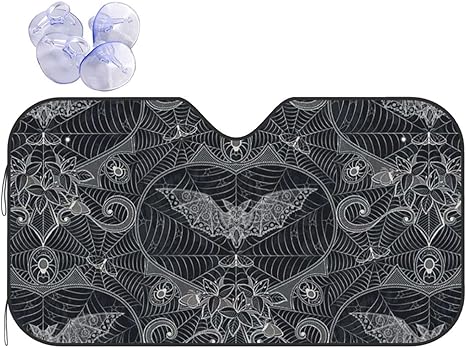 Funny Car Windshield Sun Shade,Halloween Gothic-Bats Sun Visor Shield Cover Blocks Uv Rays,Hippie Car Accessory,Protector for SUV Truck Front Window 27.5 X 51 Inch
