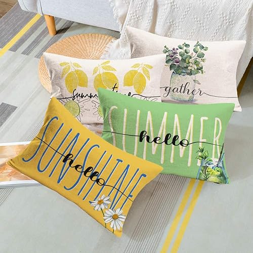 Miniatura 2 de Fukeen Summer Hello Sunshine - Fundas de almohada de 12 x 20 pulgadas, diseño de margaritas, girasol, granja, fundas de almohada de cintura de
