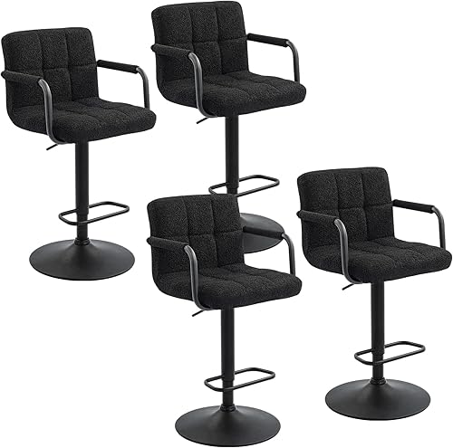 Miniatura 8 de Furnimart Taburete de bar tapizado de sherpa artificial de 30 pulgadas, taburetes de bar ajustables, taburetes de bar giratorios de diseño moderno,