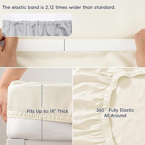 Miniatura 3 de PHF Juego de sábanas de 6 piezas, 100% rayón derivado de bambú, tamaño Queen, sábanas refrescantes para personas que duermen con calor, banda