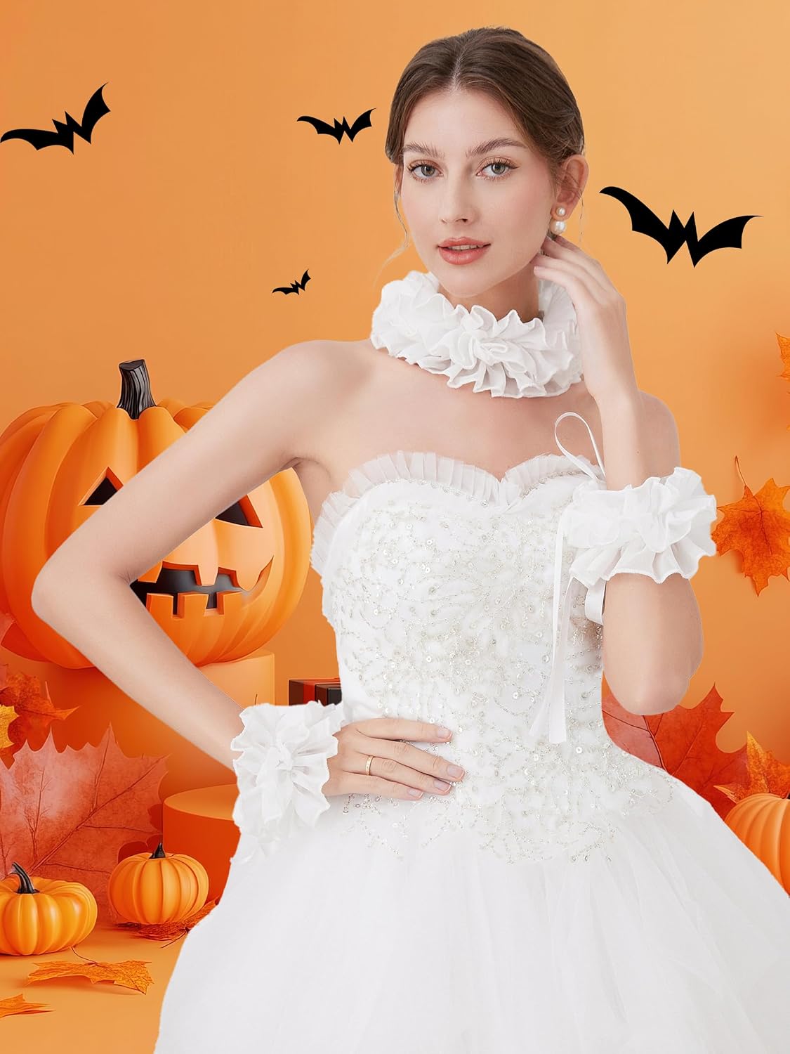 Lace Clown Collar Neck Ruffle Victorian Jester Collars (white 0, One Size)