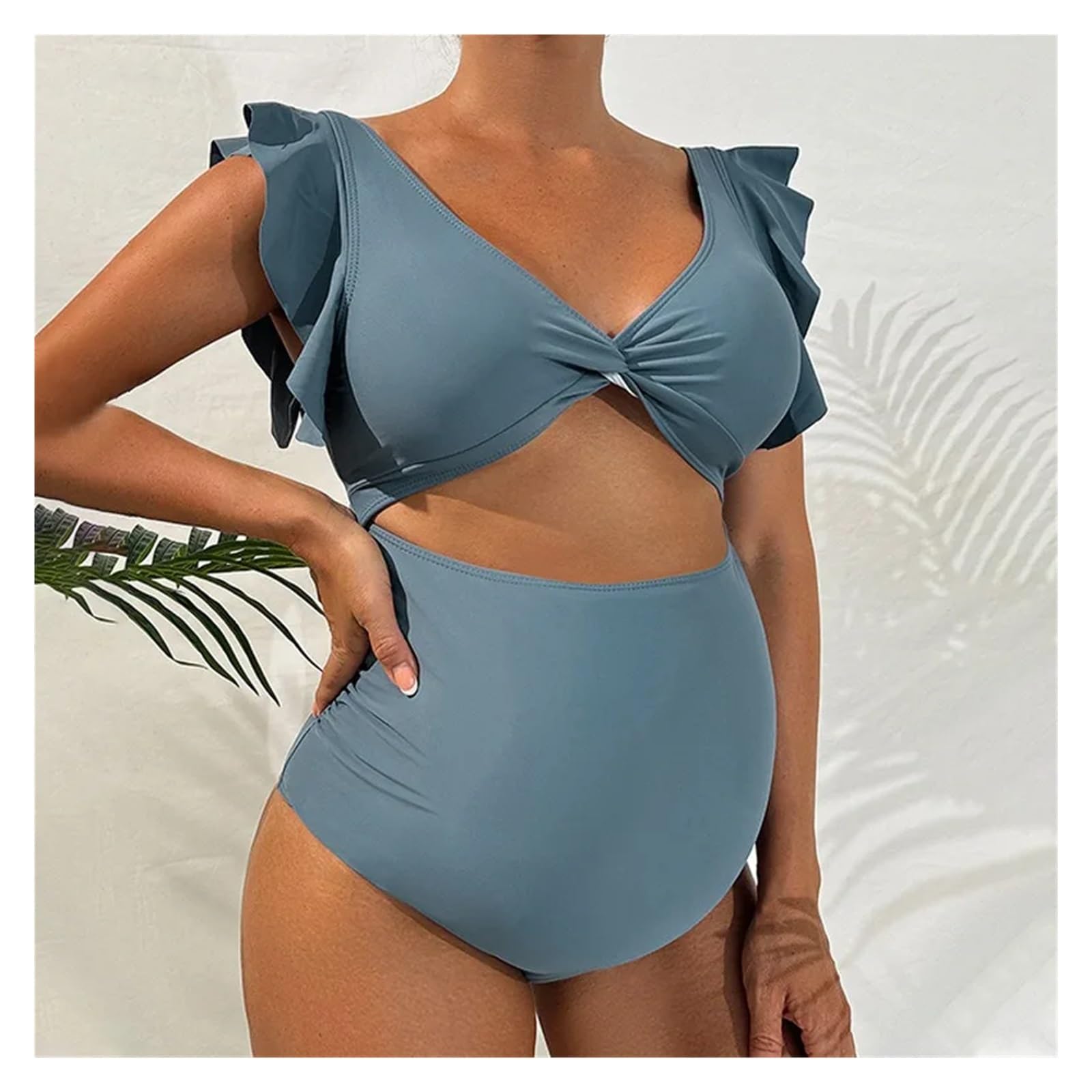 Maillot de Bain Une pièce for Femme Enceinte, décolleté en V, ajouré, for la Plage(Black,S)