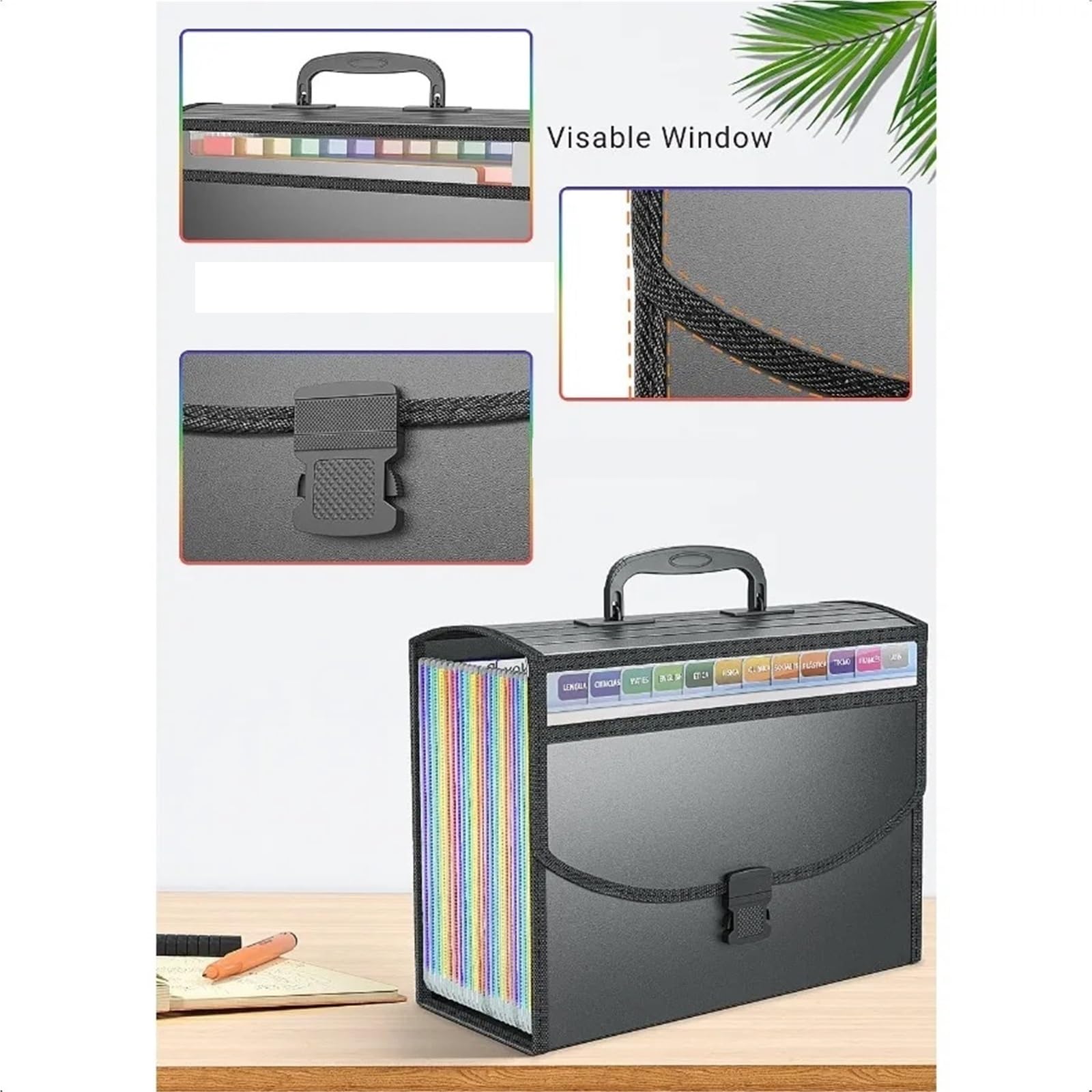 Classeur extensible à 25 poches, organiseur de dossiers portable avec poignée, boîte classement accordéon pour Maison Bureau