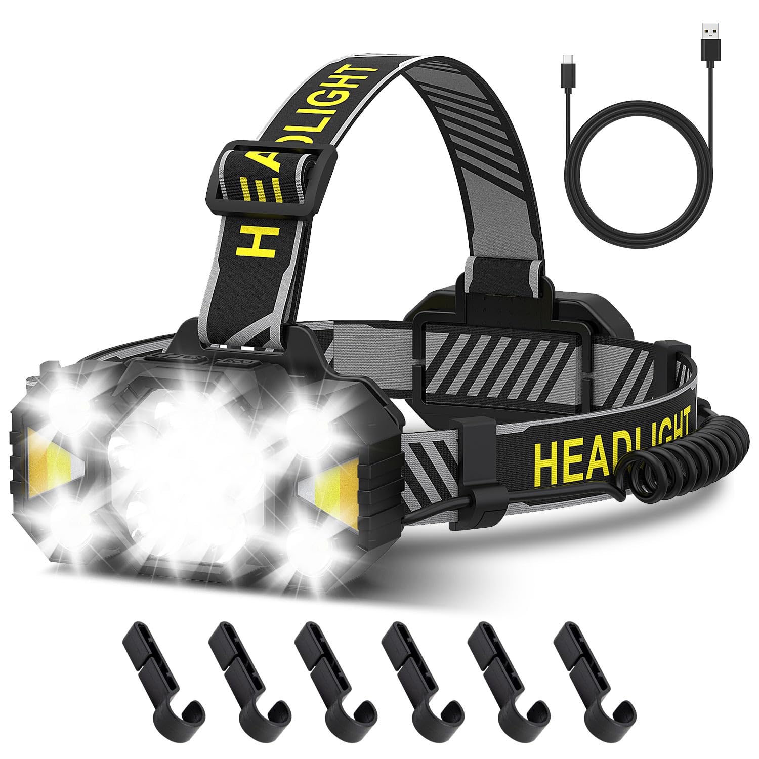 Victoper Rechargeable LED Head Torch - 12 LED, 12 Modes, Gesture Sensing, IPX5 Waterproof, Adjustable Angle Headlamp