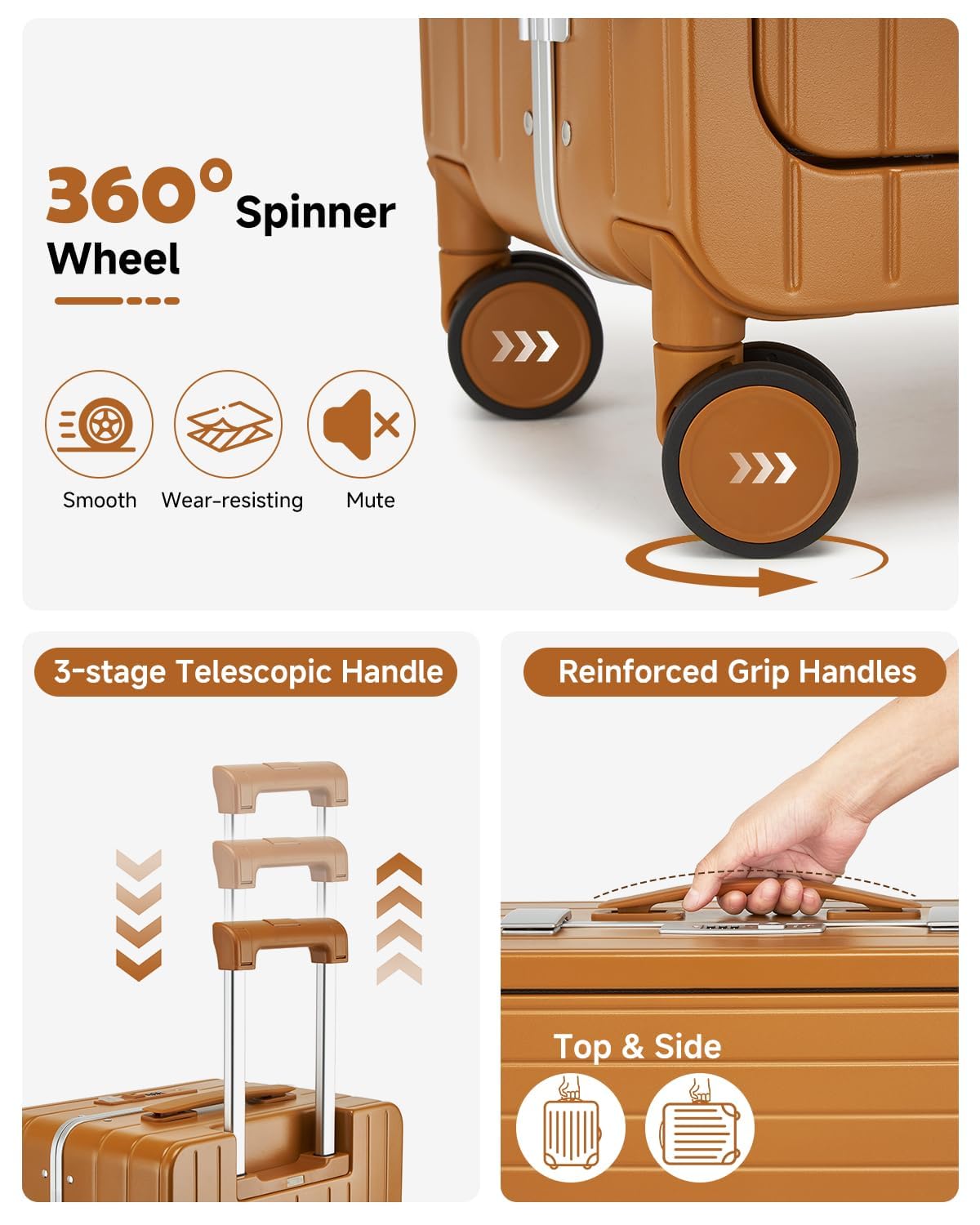 Sea choice Valigia da 20 pollici con Tasca Frontale per Laptop Trolley in PC Leggera Bagaglio a Mano con USB Chiusura TSA e 4 Ruote Doppie Girevoli, Porta bicchieri