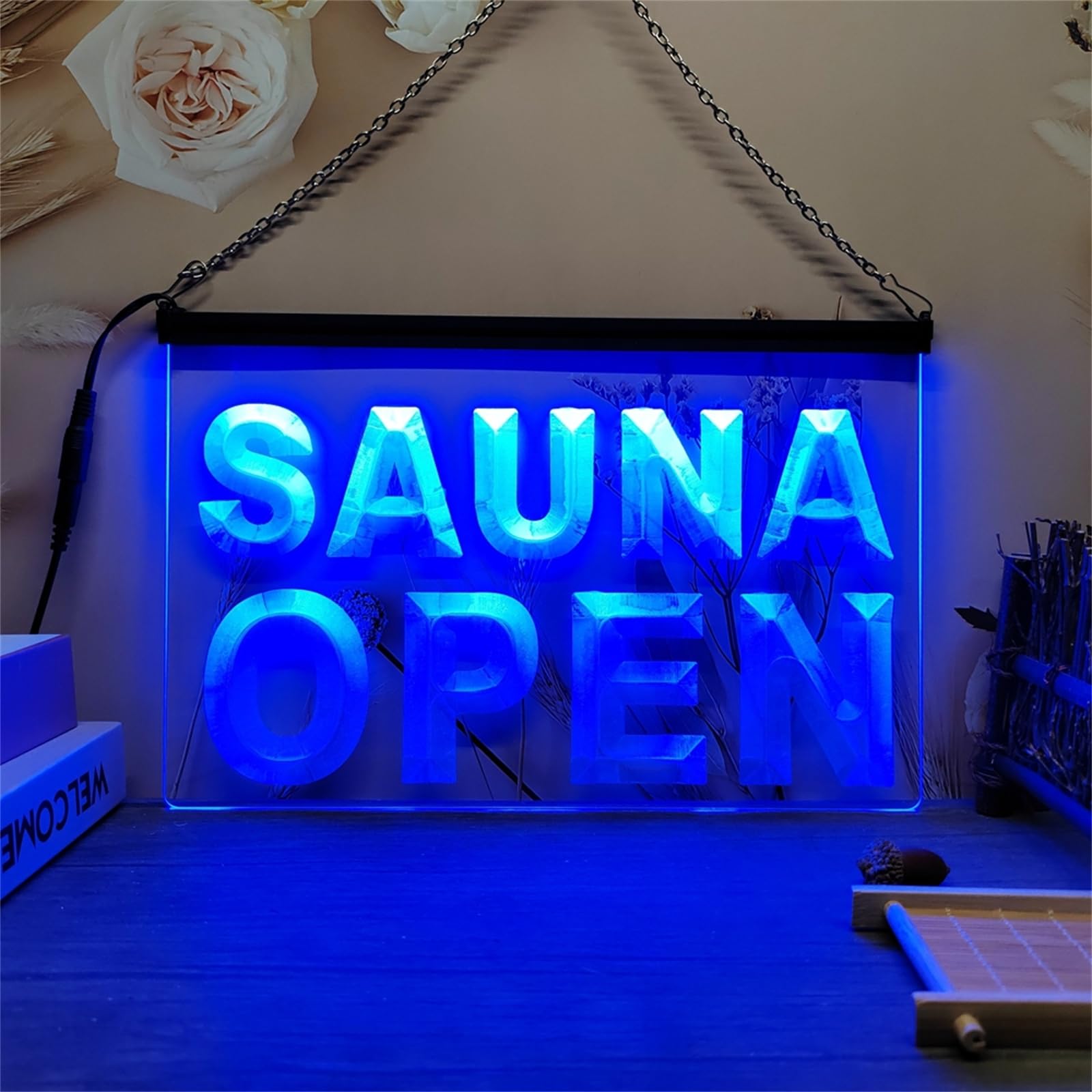 Keyqeen Blue Sauna Shop Led Neon Sign, Club 3D Carving Neon Lights For Business Room Wall Decor Usb Luminous Signs,,40X30cm