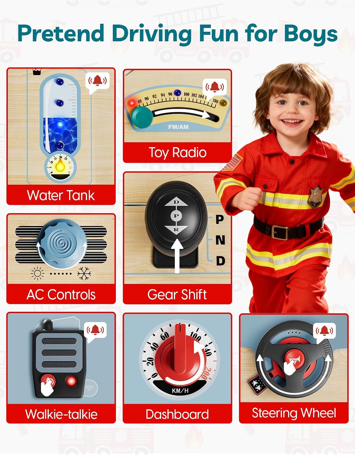 TOP BRIGHT Montessori Busy Board with LED Light, Sensory Toys with Sounds & Switches, Activity Board for Kids 3-5, Car Driving Toy for Toddler Boy, 3 Year Old Girl Boy Gifts for Birthday Christmas