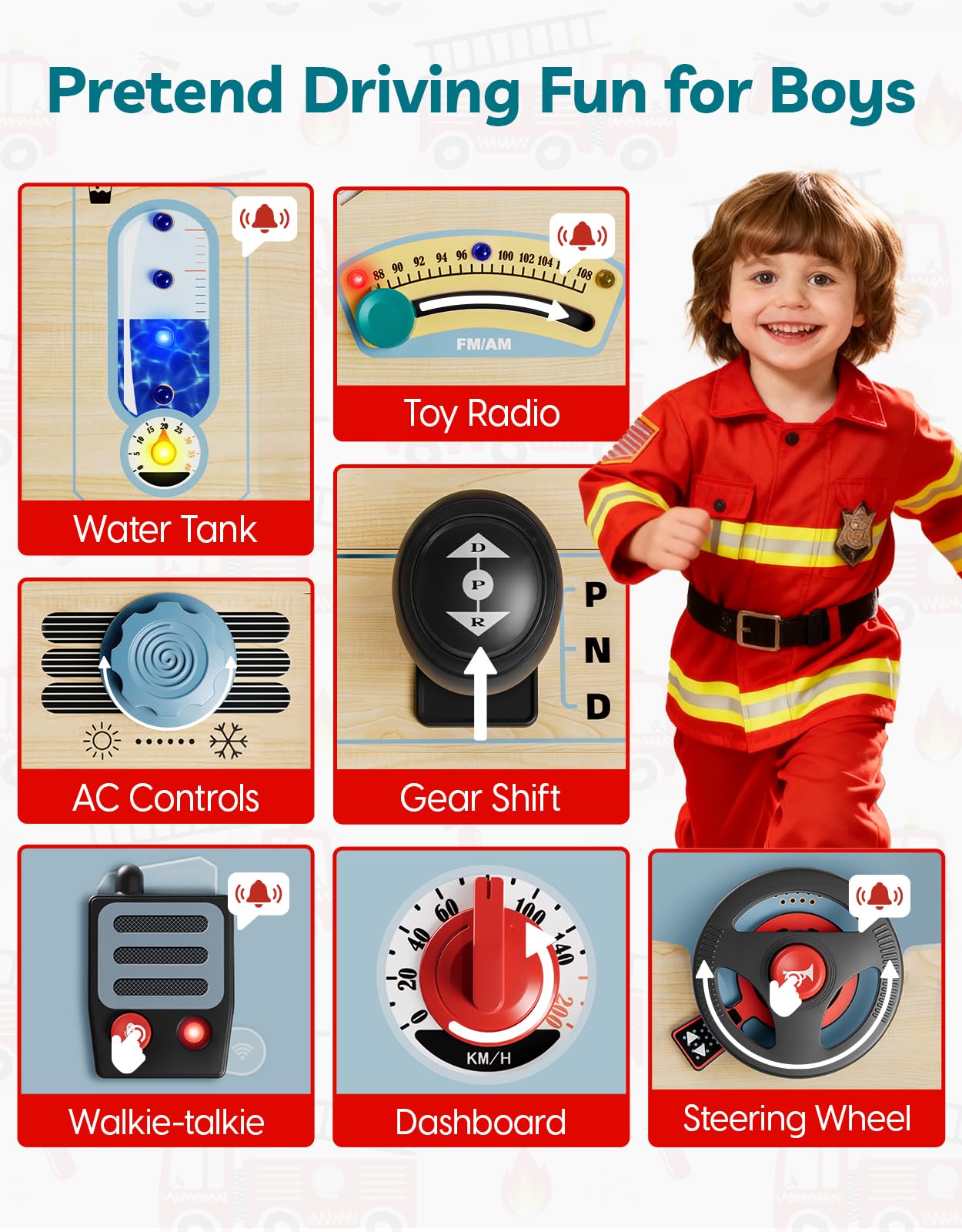TOP Bright Montessori Busy Board con luce LED, giocattoli sensoriali con suoni e interruttori, tavola di attività per bambini dai 3 ai 5 anni, giocattolo per guida in auto per bambini di 3 anni