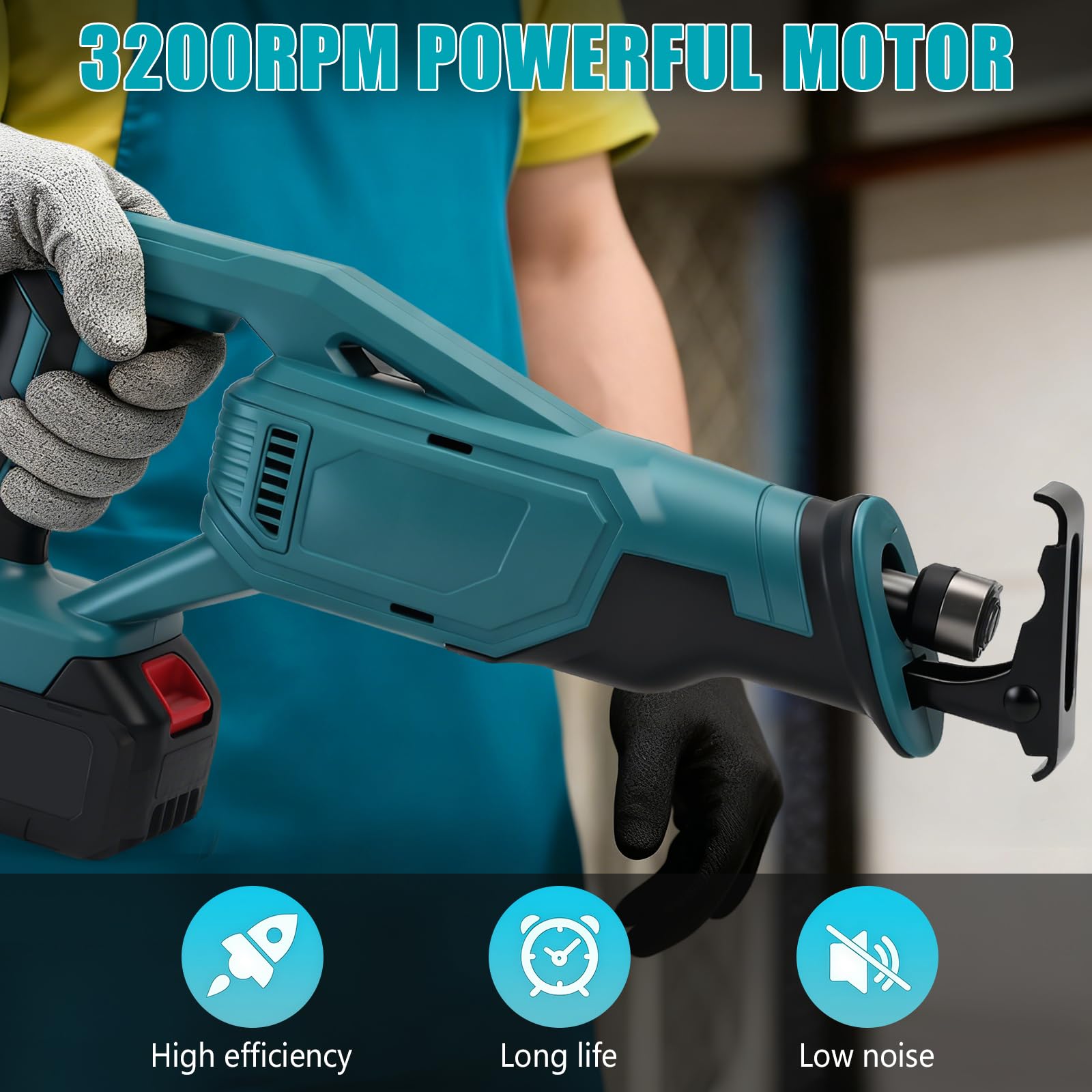 Sierra Sable compatible con Makita 18V batería, Sierra Alternativa Sin Escobillas de Velocidad Variable, 3200 SPM, 4 Hojas para Herramienta de Corte de Metal/Madera/PVC (Sin batería)