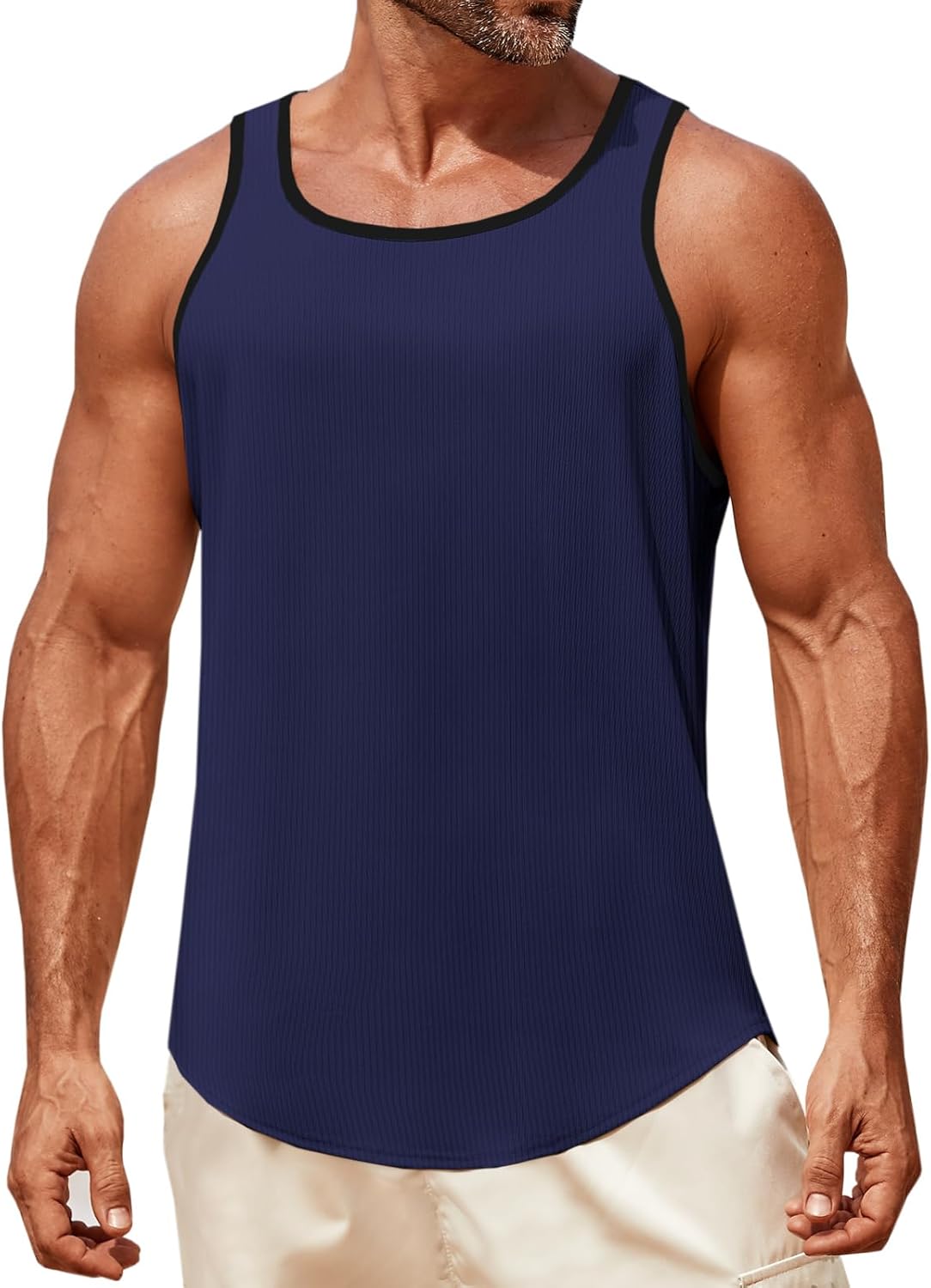 Runcati Mens Sleeveless Tank Tops Workout Muscle Gym Knitted Shirt Athletic Bodybuilding Slim Fit Ribbed T Shirts