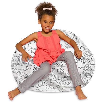 Posh Creations Bean Bag Chair for Kids, Teens, and Adults Includes Removable and Machine Washable Cover, 38in - Large, Canvas Coloring Fabric - Fun World